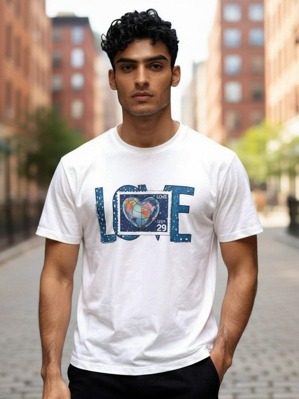 ALL USA Vintage Large White LOVE Stamp T Shirt Short Sleeve Postage Tee L 1991